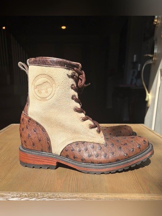 Handcrafted Mexican Ostrich Print Leather Packer Boots Mens 8 Womens 10 main image 9